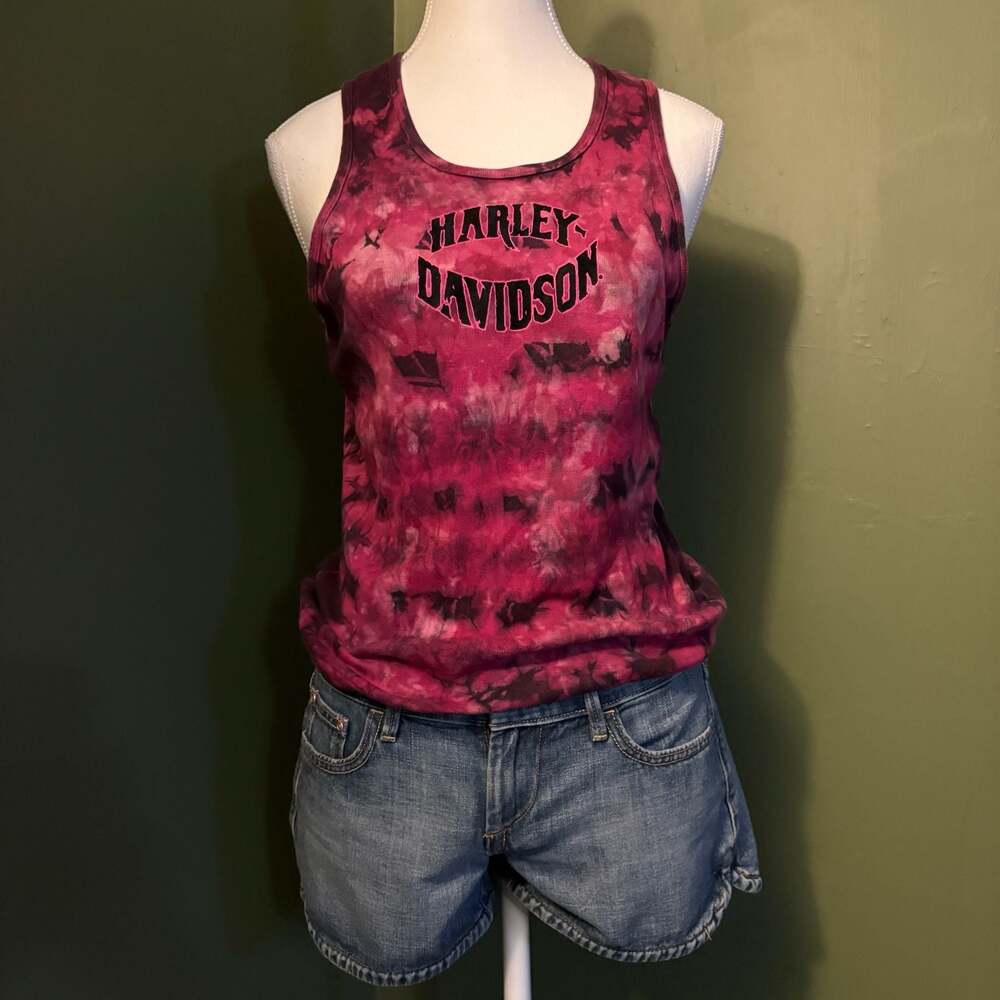 Harley-Davidson Women's Size S Pink Black Tie-Dye Ribbed Tank Top